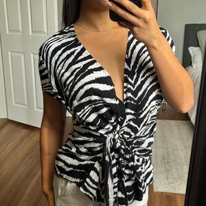 INC International Concepts Black and White Zebra Print Blouse